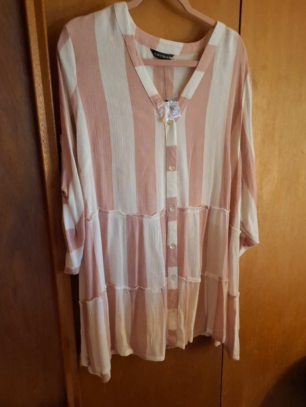 Relaxed Pink & White Striped Button-Front Tunic by Live & Let Dye
